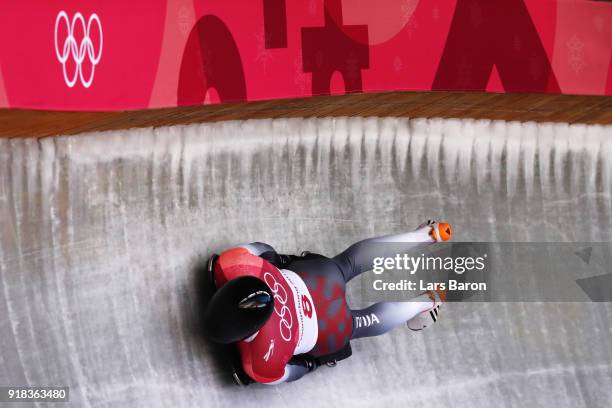 Tomass Dukurs of Latvia slides during the Men's Skeleton heats on day six of the PyeongChang 2018 Winter Olympic Games at the Olympic Sliding Centre...