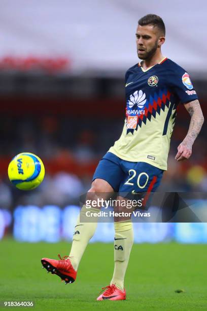 Jeremy Menez of America drives the ball during the 7th round match between America and Monarcas as part of the Torneo Clausura 2018 Liga MX at Azteca...
