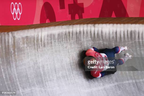 John Daly of the United States slides during the Men's Skeleton heats on day six of the PyeongChang 2018 Winter Olympic Games at the Olympic Sliding...