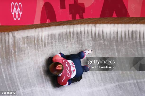 John Daly of the United States slides during the Men's Skeleton heats on day six of the PyeongChang 2018 Winter Olympic Games at the Olympic Sliding...