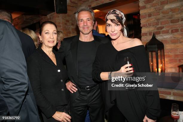 Daniela Ziegler, Hannes Jaenicke and Anouschka Renzi during the Freundeskreis-Dinner at Restaurant Grace in the Hotel Zoo on February 14, 2018 in...