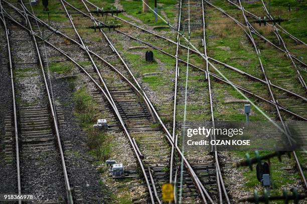 Picture taken on January 15, 2018 shows railways at the historical Haydarpasa train station in Istanbul. Built in the first decade of the 20th...