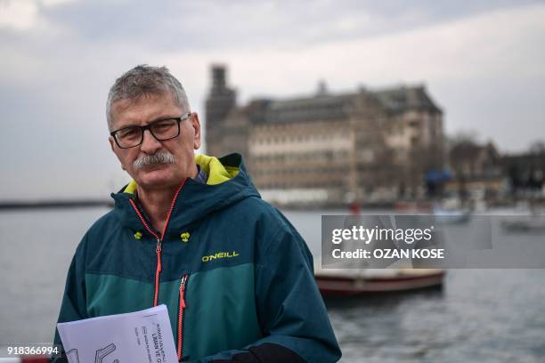 Tugay Kartal, member of Haydarpasa solidarity poses near the Haydarpasa train station on January 11, 2018 in Istanbul. Built in the first decade of...