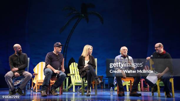 Greg Garcia, Mike O'Malley, Kelly Devine, Jimmy Buffett and Christopher Ashley during the Press Sneak Peak for the Jimmy Buffett Broadway Musical...