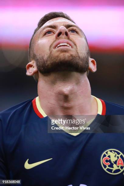 Jeremy Menez of America gestures during the 7th round match between America and Monarcas as part of the Torneo Clausura 2018 Liga MX at Azteca...