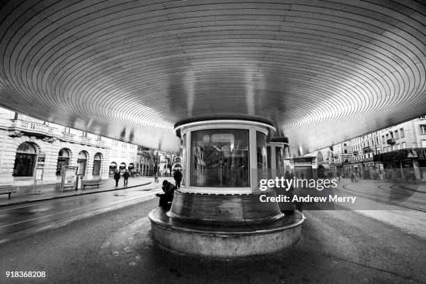 paradeplatz tram station building, zurich, switzerland - tram zürich stock pictures, royalty-free photos & images