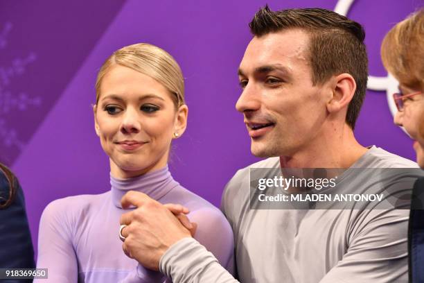 S Alexa Scimeca Knierim and USA's Chris Knierim react after the pair skating free skating of the figure skating event during the Pyeongchang 2018...