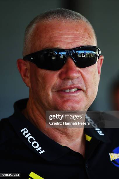 Head coach Chris Boyd of the Hurricanes arrives ahead of the Super Rugby trial match between the Blues and the Hurricanes at Mahurangi Rugby Club on...