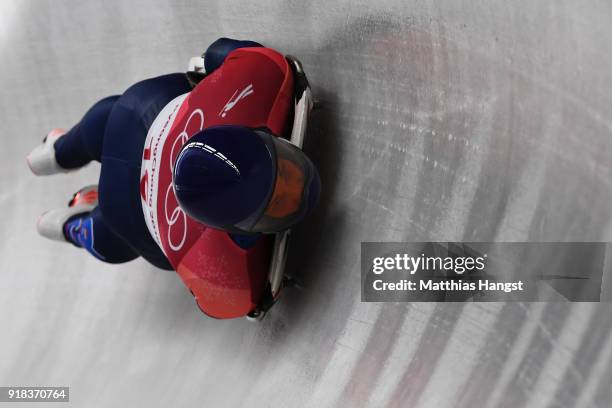 Dom Parsons of Great Britain slides during the Men's Skeleton heats on day six of the PyeongChang 2018 Winter Olympic Games at the Olympic Sliding...