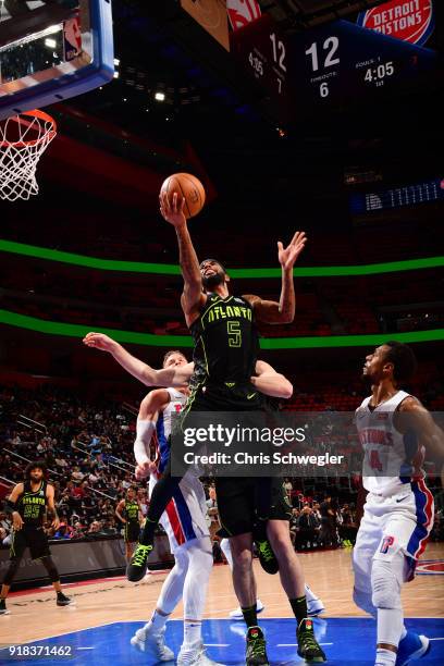 Malcolm Delaney of the Atlanta Hawks handles the ball against the Detroit Pistons on February 14, 2018 at Little Caesars Arena in Detroit, Michigan....