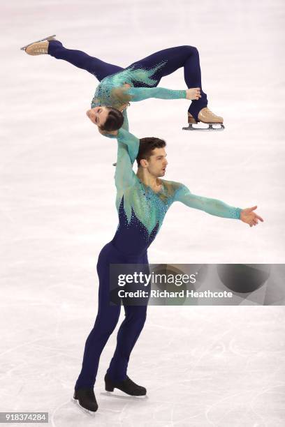 Nicole Della Monica and Matteo Guarise of Italy compete during the Pair Skating Free Skating at Gangneung Ice Arena on February 15, 2018 in...