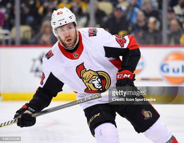 Ottawa Senators Right Wing Christopher DiDomenico skates during the first period in the NHL game between the Pittsburgh Penguins and the Ottawa...