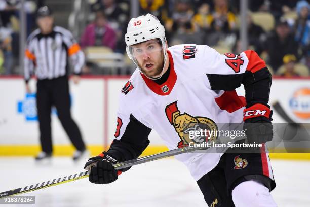 Ottawa Senators Right Wing Christopher DiDomenico skates during the first period in the NHL game between the Pittsburgh Penguins and the Ottawa...