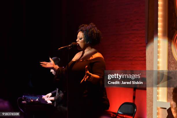 Vocalist and Broadway star Frenchie Davis attends the 2018 Dining with The Divas luncheon at The Apollo Theater on February 14, 2018 in New York City.