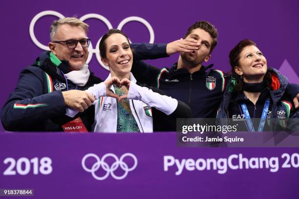 Nicole Della Monica and Matteo Guarise of Italy react after competing during the Pair Skating Free Skating at Gangneung Ice Arena on February 15,...