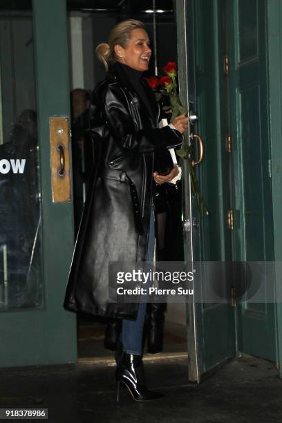 Yolanda Hadid leaves a Mr Chow restaurant where she had a Valentine's Day dinner on February 14, 2018 in New York City.