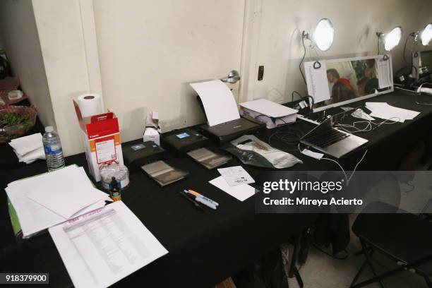 View of backstage at the Maryam Nassir Zadeh fashion show during New York Fashion Week on February 14, 2018 in New York City.