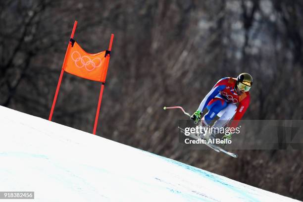 Adrien Theaux of France makes a run during the Men's Downhill on day six of the PyeongChang 2018 Winter Olympic Games at Jeongseon Alpine Centreon...