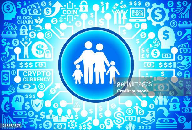 family icon on money and cryptocurrency background - mother and baby and laptop stock illustrations