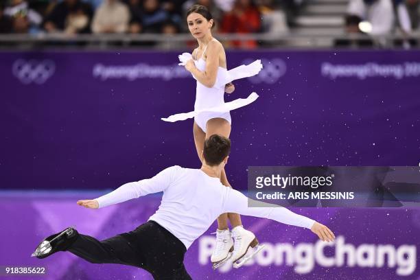 Russia's Natalia Zabiiako and Russia's Alexander Enbert compete in the pair skating free skating of the figure skating event during the Pyeongchang...