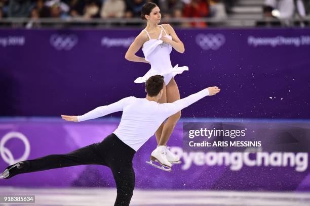 Russia's Natalia Zabiiako and Russia's Alexander Enbert compete in the pair skating free skating of the figure skating event during the Pyeongchang...