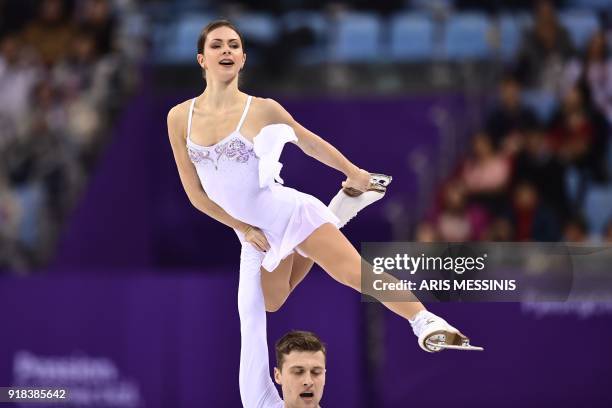 Russia's Natalia Zabiiako and Russia's Alexander Enbert compete in the pair skating free skating of the figure skating event during the Pyeongchang...