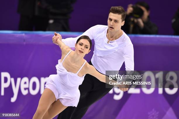 Russia's Natalia Zabiiako and Russia's Alexander Enbert compete in the pair skating free skating of the figure skating event during the Pyeongchang...