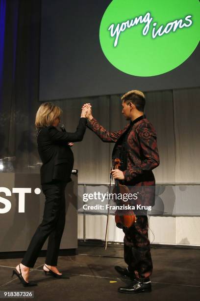 Inga Griese and Iskandar Widjaja during the Young ICONs Award in cooperation with ICONIST at Spindler&Klatt on February 14, 2018 in Berlin, Germany.