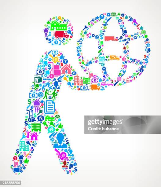 stick figure carrying globe moving and relocation icon pattern - man loading van stock illustrations