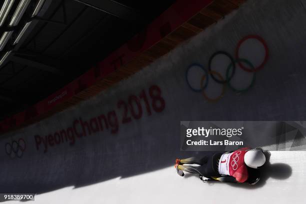 Anthony Watson of Jamaica slides during the Men's Skeleton heats on day six of the PyeongChang 2018 Winter Olympic Games at the Olympic Sliding...