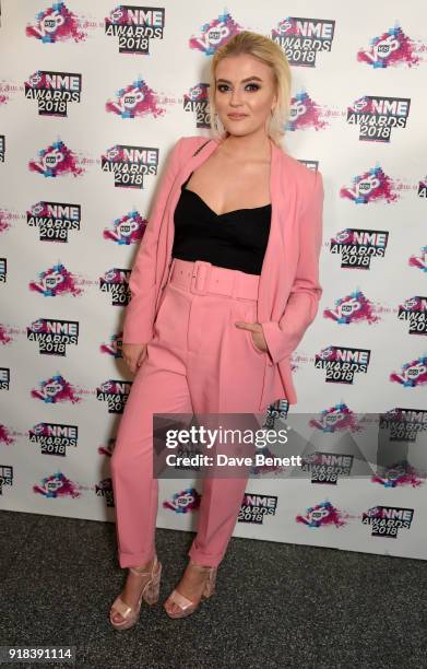 Lucy Fallon in the winners room during the VO5 NME Awards held at Brixton Academy on February 14, 2018 in London, England.