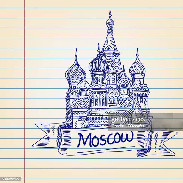 st. basil cathedral, drawing on lined paper - red square stock illustrations
