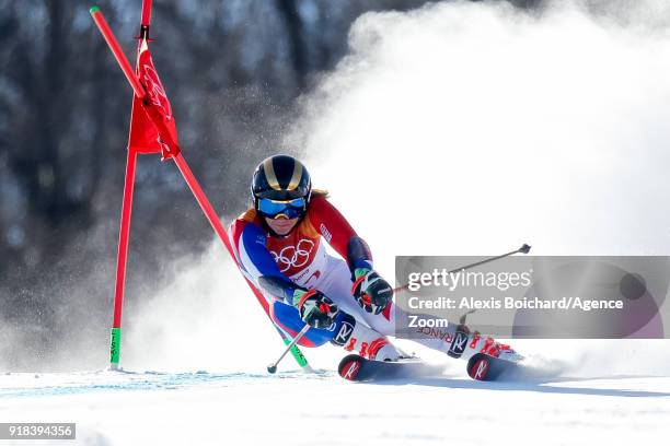 Adeline Baud Mugnier of France competes during the Alpine Skiing Women's Giant Slalom at Yongpyong Alpine Centre on February 15, 2018 in...