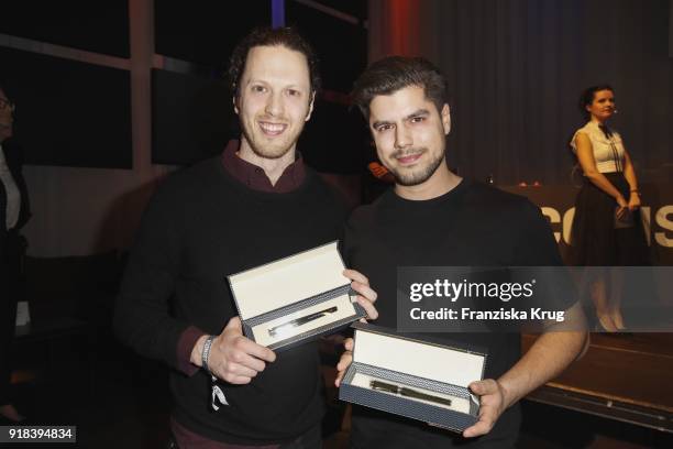 Winners Giacomo Vogel and Ritchie Vogel during the Young ICONs Award in cooperation with ICONIST at Spindler&Klatt on February 14, 2018 in Berlin,...