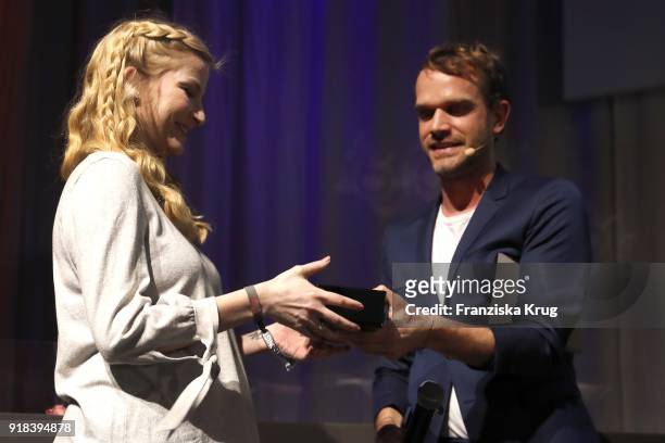 Joana Heinen and Roman-Alexander Schaefer during the Young ICONs Award in cooperation with ICONIST at Spindler&Klatt on February 14, 2018 in Berlin,...