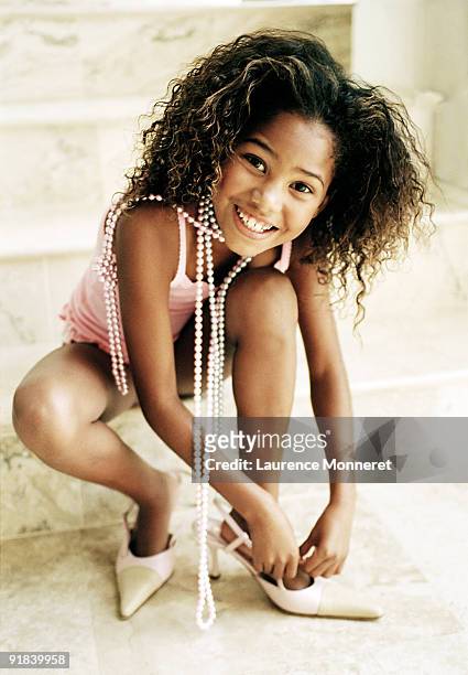 girl playing dress up - tween heels stock pictures, royalty-free photos & images