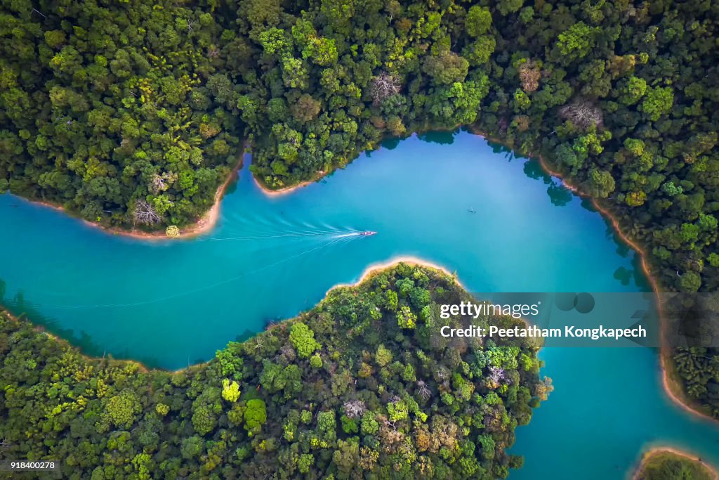 Bird eye view of Surat Thani fly in the morning.