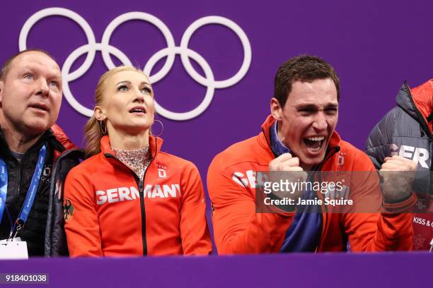Aljona Savchenko and Bruno Massot of Germany react after competing during the Pair Skating Free Skating at Gangneung Ice Arena on February 15, 2018...