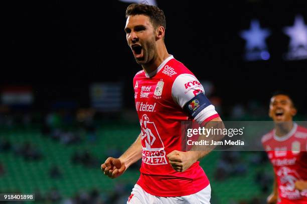 Mauro Boselli of Leon celebrates after scoring the first goal of his team during the 7th round match between Santos Laguna and Leon as part of the...