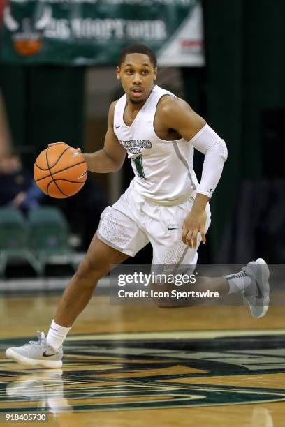 Cleveland State Vikings Kasheem Thomas with the basketball during the second half of the men's college basketball game between the Detroit Titans and...