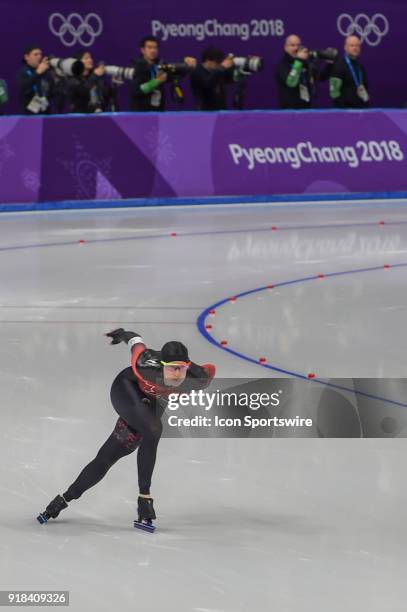 South Korea Kaylin Irvine and Angelina Golikova come out of the turn to head down the backstretch during the 1000M Ladies Final during the 2018...