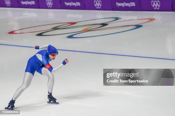 South Korea Angelina Golikova heads down the backstretch during the 1000M Ladies Final during the 2018 Winter Olympic Games at Gangneung Oval on...