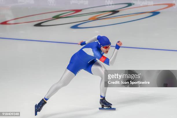 South Korea Angelina Golikova heads down the backstretch during the 1000M Ladies Final during the 2018 Winter Olympic Games at Gangneung Oval on...