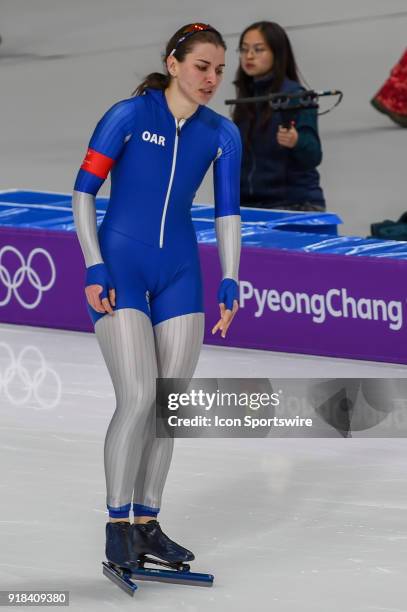 South Korea Angelina Golikova cools down following the 1000M Ladies Final during the 2018 Winter Olympic Games at Gangneung Oval on February 14, 2018...