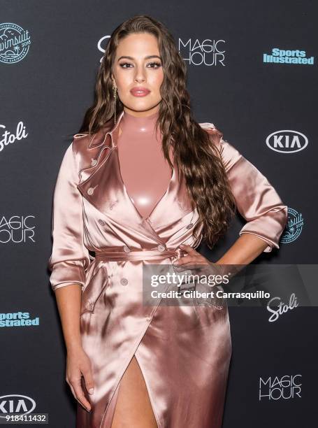 Model Ashley Graham attends the 2018 Sports Illustrated Swimsuit Issue Launch Celebration at Magic Hour at Moxy Times Square on February 14, 2018 in...