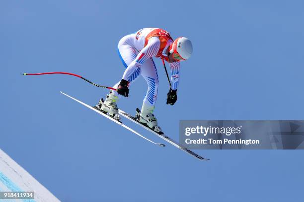 Jared Goldberg of the United States makes a run during the Men's Downhill on day six of the PyeongChang 2018 Winter Olympic Games at Jeongseon Alpine...