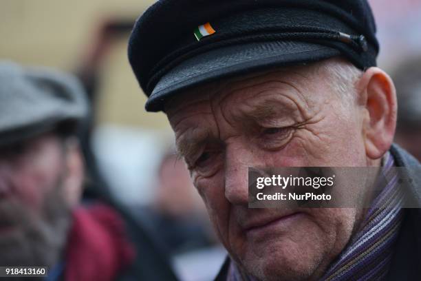 People from mainly Irish-speaking Tory Island, led by the King of Tory Patsy Dan Rodgers , protest outside Leinster House in Dublin against the...