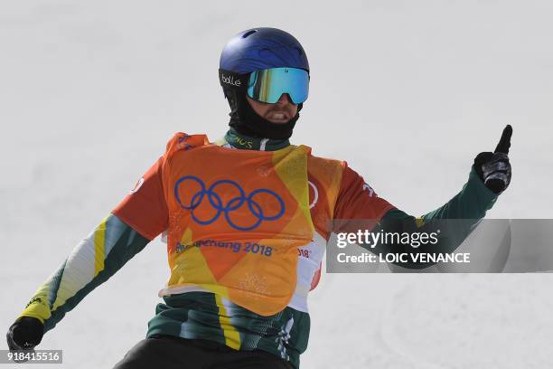 Australia's Alex Pullin reacts after winning a men's snowboard cross semi-final at the Phoenix Park during the Pyeongchang 2018 Winter Olympic Games...