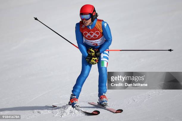 Federica Brignone of Italy reacts at the finish during the Ladies' Giant Slalom on day six of the PyeongChang 2018 Winter Olympic Games at Yongpyong...