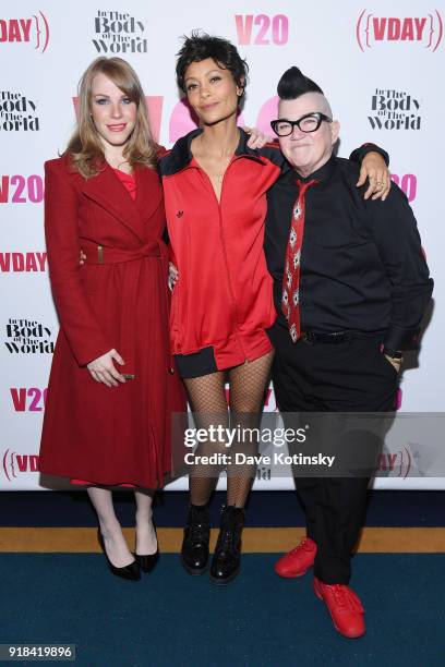 Actors Emma Myles, Thandie Newton and Lea DeLaria attend V20: The Red Party, a 20th anniversary celebration of V-Day and The Vagina Monologues,...